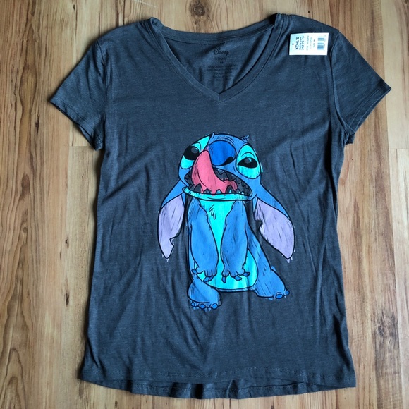 NEW DISNEY Lilo & Stitch Tee Shirt Gray Medium Juniors - Picture 2 of 16